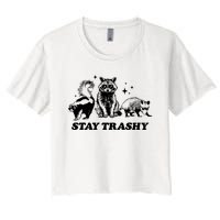 Stay Trashy Funny Raccoon Opossum Skunk Trash Panda Meme Women's Crop Top Tee