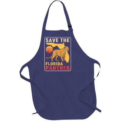 Save The Florida Panther Retro Wildlife Cougar Full-Length Apron With Pockets