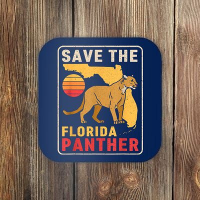 Save The Florida Panther Retro Wildlife Cougar Coaster