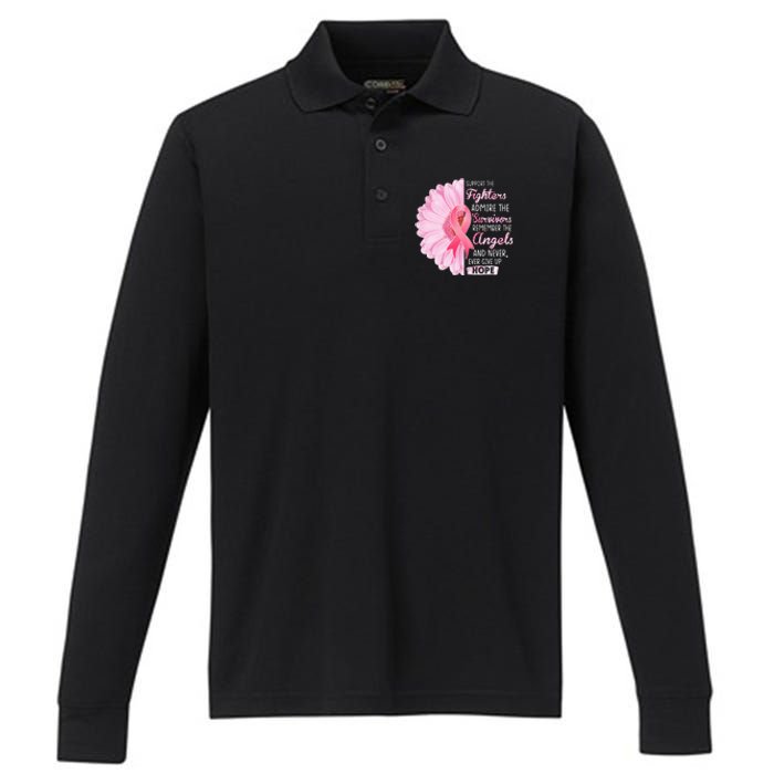 Support The Fighters Admire The Survivors Breast Cancer Performance Long Sleeve Polo