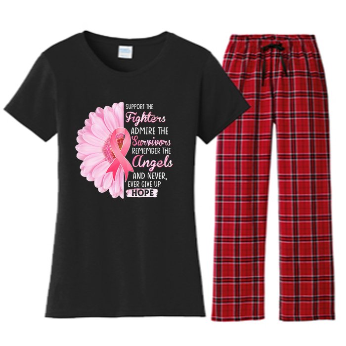 Support The Fighters Admire The Survivors Breast Cancer Women's Flannel Pajama Set