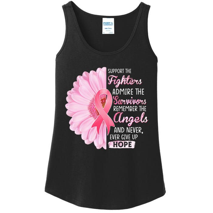 Support The Fighters Admire The Survivors Breast Cancer Ladies Essential Tank