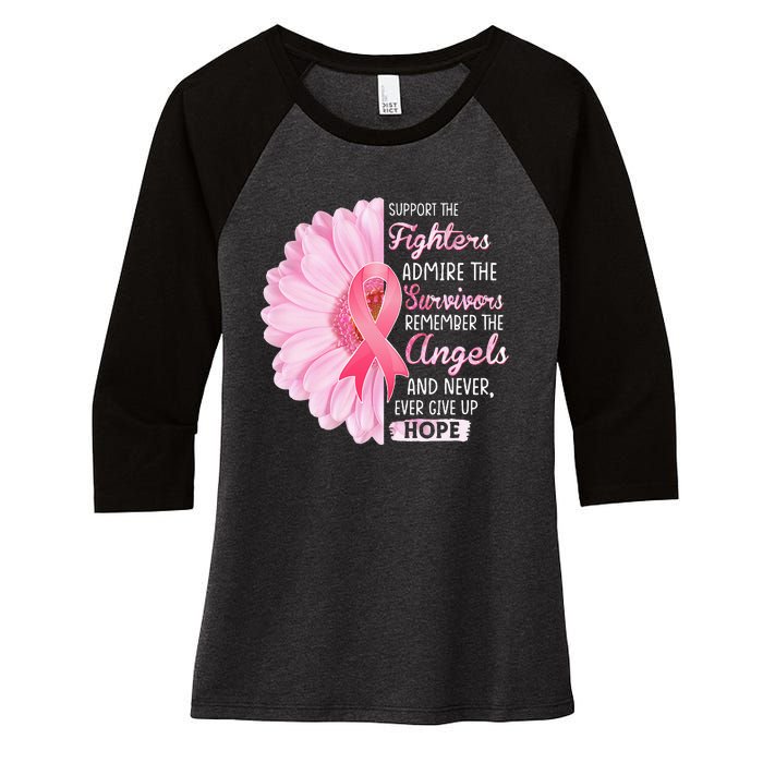 Support The Fighters Admire The Survivors Breast Cancer Women's Tri-Blend 3/4-Sleeve Raglan Shirt