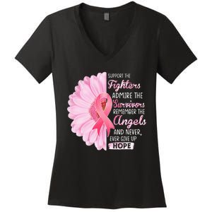 Support The Fighters Admire The Survivors Breast Cancer Women's V-Neck T-Shirt