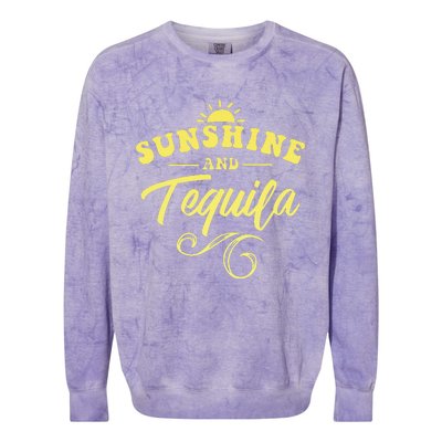 SUNSHINE & TEQUILA Funny Positive Vibe Message Cinco De Mayo Colorblast Crewneck Sweatshirt