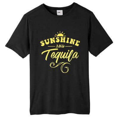 SUNSHINE & TEQUILA Funny Positive Vibe Message Cinco De Mayo Tall Fusion ChromaSoft Performance T-Shirt