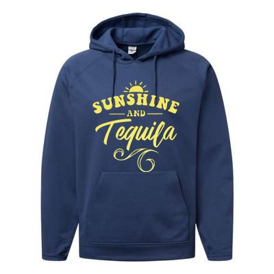 SUNSHINE & TEQUILA Funny Positive Vibe Message Cinco De Mayo Performance Fleece Hoodie