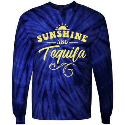 SUNSHINE & TEQUILA Funny Positive Vibe Message Cinco De Mayo Tie-Dye Long Sleeve Shirt