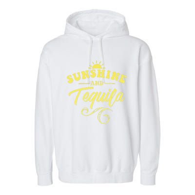 SUNSHINE & TEQUILA Funny Positive Vibe Message Cinco De Mayo Garment-Dyed Fleece Hoodie