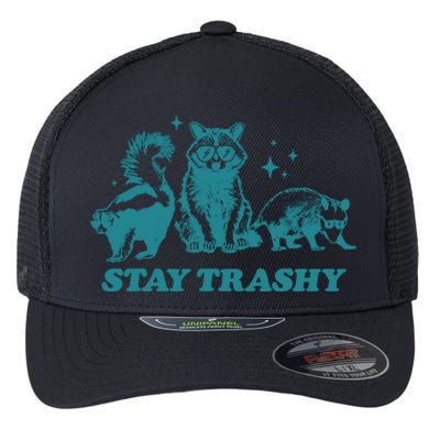 Stay Trashy Funny Raccoon Opossum Skunk Trash Panda Meme Flexfit Unipanel Trucker Cap