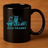 Stay Trashy Funny Raccoon Opossum Skunk Trash Panda Meme 11oz C Handle Ceramic Mug