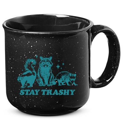 Stay Trashy Funny Raccoon Opossum Skunk Trash Panda Meme 15oz Campfire Ceramic Mug