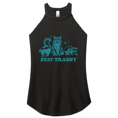 Stay Trashy Funny Raccoon Opossum Skunk Trash Panda Meme Women's Perfect Tri Rocker Tank