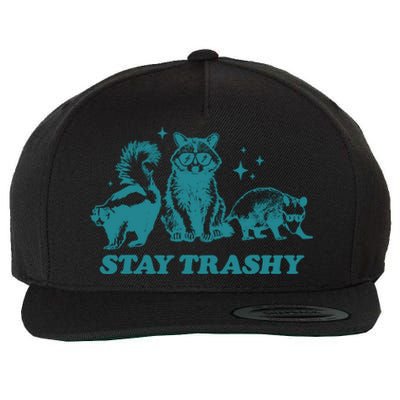 Stay Trashy Funny Raccoon Opossum Skunk Trash Panda Meme Wool Snapback Cap