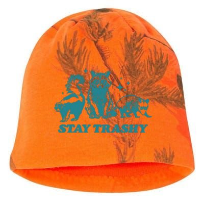 Stay Trashy Funny Raccoon Opossum Skunk Trash Panda Meme Kati - Camo Knit Beanie