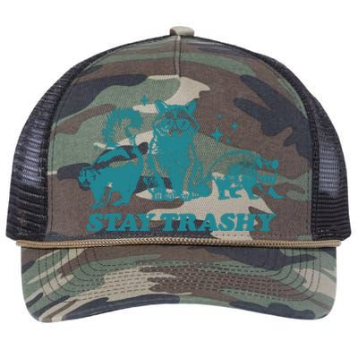 Stay Trashy Funny Raccoon Opossum Skunk Trash Panda Meme Retro Rope Trucker Hat Cap