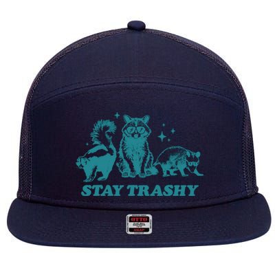 Stay Trashy Funny Raccoon Opossum Skunk Trash Panda Meme 7 Panel Mesh Trucker Snapback Hat