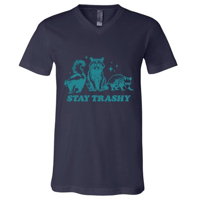 Stay Trashy Funny Raccoon Opossum Skunk Trash Panda Meme V-Neck T-Shirt