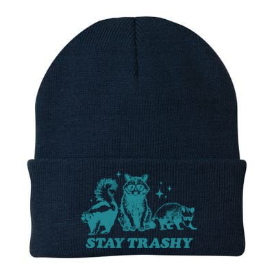 Stay Trashy Funny Raccoon Opossum Skunk Trash Panda Meme Knit Cap Winter Beanie