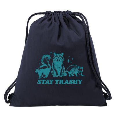 Stay Trashy Funny Raccoon Opossum Skunk Trash Panda Meme Drawstring Bag