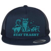 Stay Trashy Funny Raccoon Opossum Skunk Trash Panda Meme Flat Bill Trucker Hat