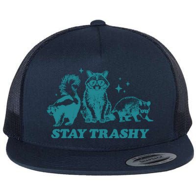 Stay Trashy Funny Raccoon Opossum Skunk Trash Panda Meme Flat Bill Trucker Hat