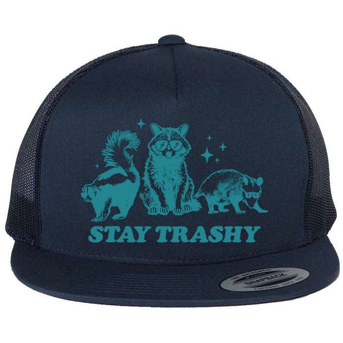 Stay Trashy Funny Raccoon Opossum Skunk Trash Panda Meme Flat Bill Trucker Hat