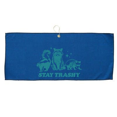 Stay Trashy Funny Raccoon Opossum Skunk Trash Panda Meme Large Microfiber Waffle Golf Towel