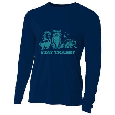 Stay Trashy Funny Raccoon Opossum Skunk Trash Panda Meme Cooling Performance Long Sleeve Crew