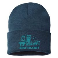 Stay Trashy Funny Raccoon Opossum Skunk Trash Panda Meme Sustainable Knit Beanie