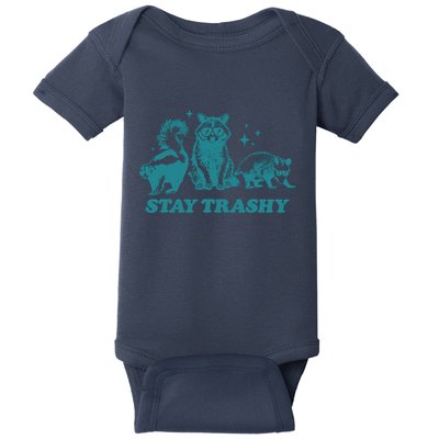 Stay Trashy Funny Raccoon Opossum Skunk Trash Panda Meme Baby Bodysuit