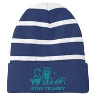 Stay Trashy Funny Raccoon Opossum Skunk Trash Panda Meme Striped Beanie with Solid Band