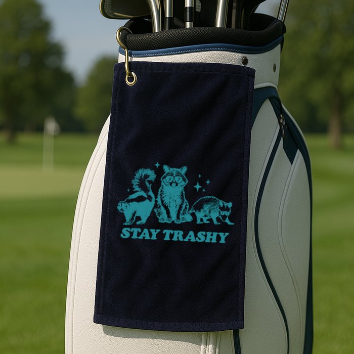 Stay Trashy Funny Raccoon Opossum Skunk Trash Panda Meme Golf Towel