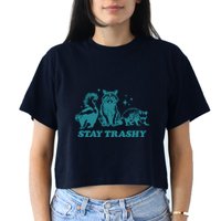 Stay Trashy Funny Raccoon Opossum Skunk Trash Panda Meme Crop Top