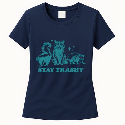 Stay Trashy Funny Raccoon Opossum Skunk Trash Panda Meme Womens T-Shirt