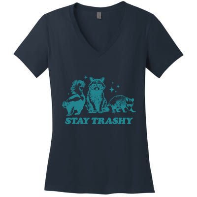 Stay Trashy Funny Raccoon Opossum Skunk Trash Panda Meme Women's V-Neck T-Shirt