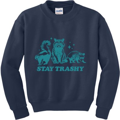 Stay Trashy Funny Raccoon Opossum Skunk Trash Panda Meme Kids Sweatshirt