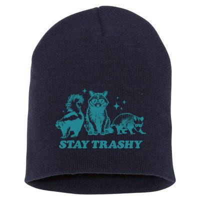 Stay Trashy Funny Raccoon Opossum Skunk Trash Panda Meme Short Acrylic Beanie