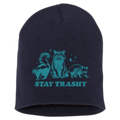 Stay Trashy Funny Raccoon Opossum Skunk Trash Panda Meme Short Acrylic Beanie