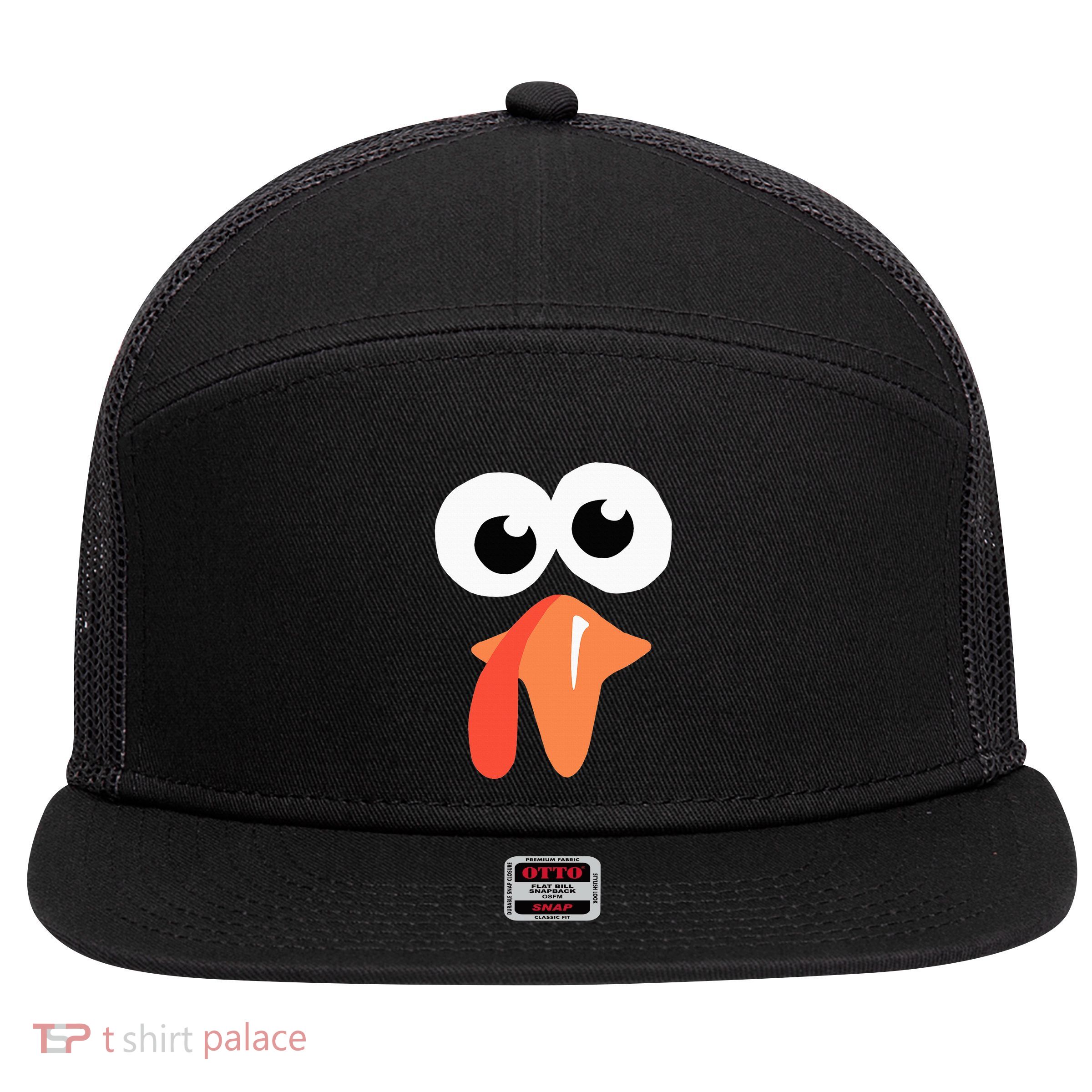 Silly Turkey Face  Funny Thanksgiving Fall Joke Humor Gifts 7 Panel Mesh Trucker Snapback Hat
