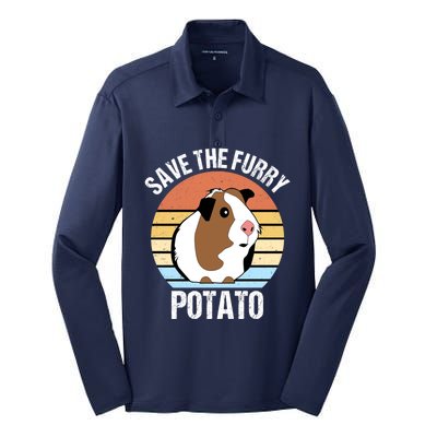 Save The Furry Potato Funny Guinea Pig Silk Touch Performance Long Sleeve Polo