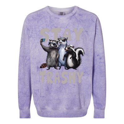 Stay Trashy Funny Raccoon Opossum Skunk Colorblast Crewneck Sweatshirt