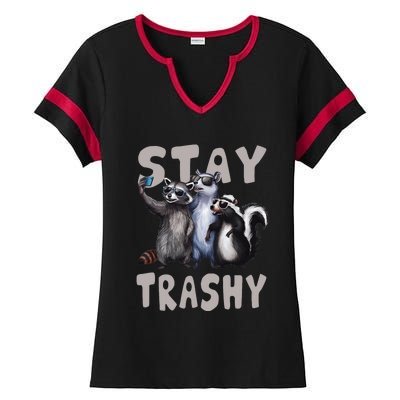 Stay Trashy Funny Raccoon Opossum Skunk Ladies Halftime Notch Neck Tee