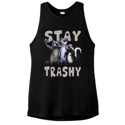 Stay Trashy Funny Raccoon Opossum Skunk Ladies PosiCharge Tri-Blend Wicking Tank