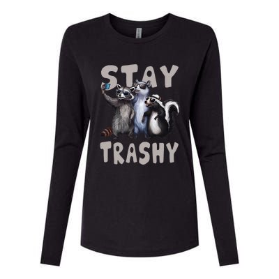 Stay Trashy Funny Raccoon Opossum Skunk Womens Cotton Relaxed Long Sleeve T-Shirt