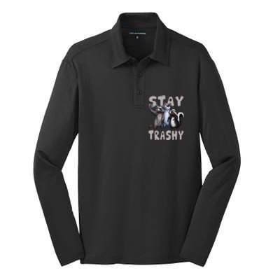 Stay Trashy Funny Raccoon Opossum Skunk Silk Touch Performance Long Sleeve Polo