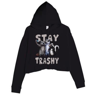 Stay Trashy Funny Raccoon Opossum Skunk Crop Fleece Hoodie