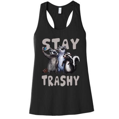 Stay Trashy Funny Raccoon Opossum Skunk Women's Racerback Tank