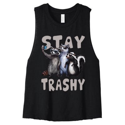 Stay Trashy Funny Raccoon Opossum Skunk Women's Racerback Cropped Tank