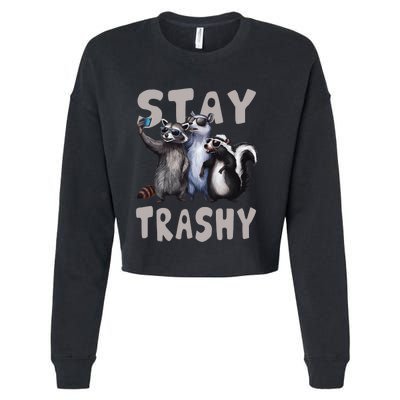 Stay Trashy Funny Raccoon Opossum Skunk Cropped Pullover Crew